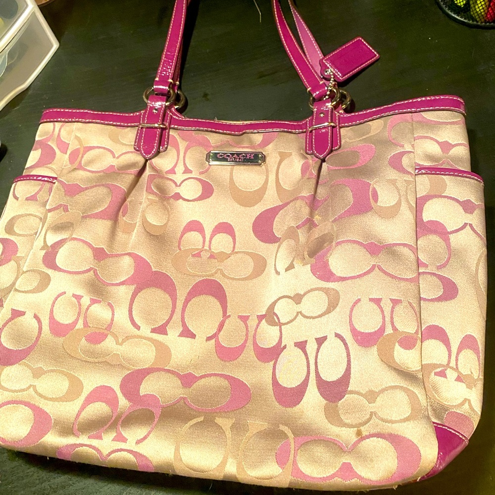 Coach Bag Purple and Tan